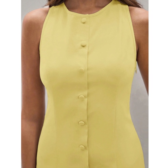 Yellow Short Button Through Mini Dress Sleeveless - Picture 6 of 8
